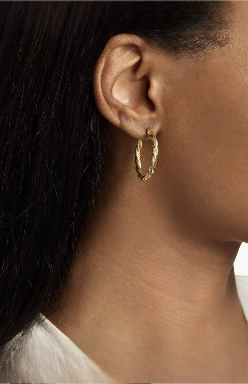 Genuine Solid 14K Carved Hoop Earrings