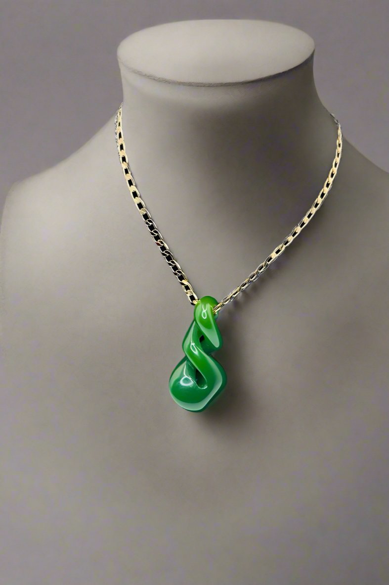 Solid 14K Gold with Genuine Jade Stone Pendant Necklace