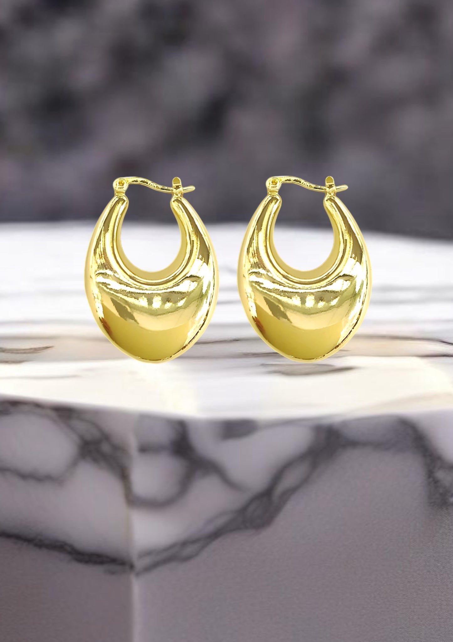 18k Gold Filled Puffed Hoop Earrings