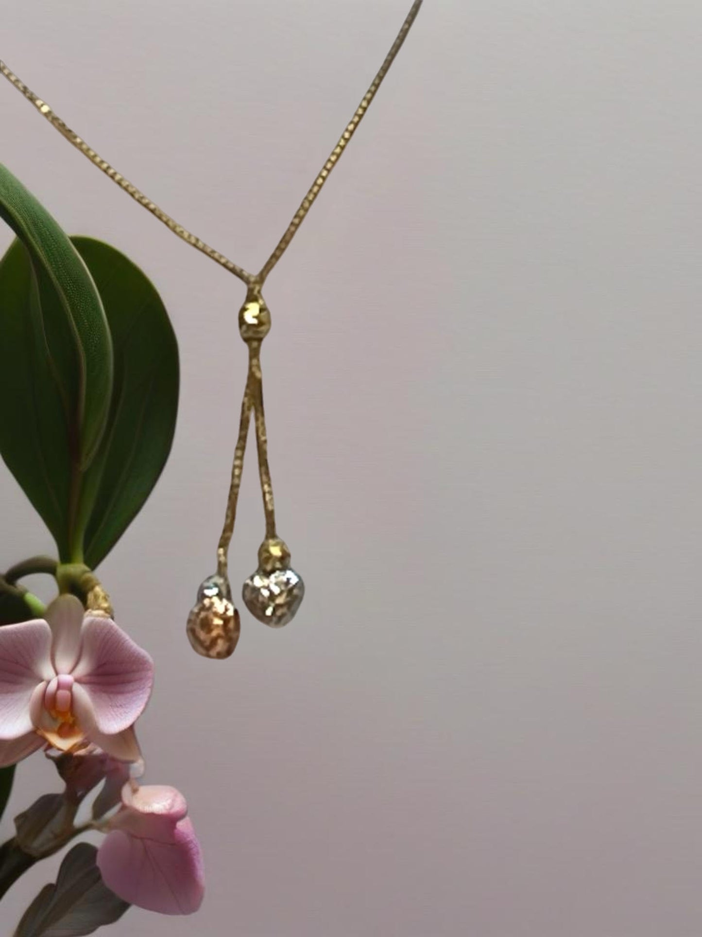 Genuine Solid 14K Gold Double Heart Drop Necklace