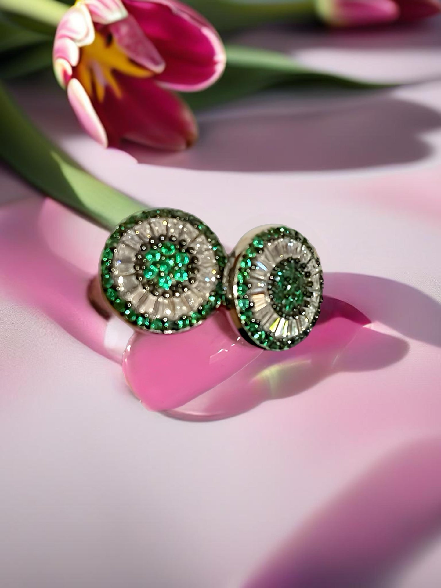 Sterling Silver Earrings with Lab Emerald and Zircon Stones