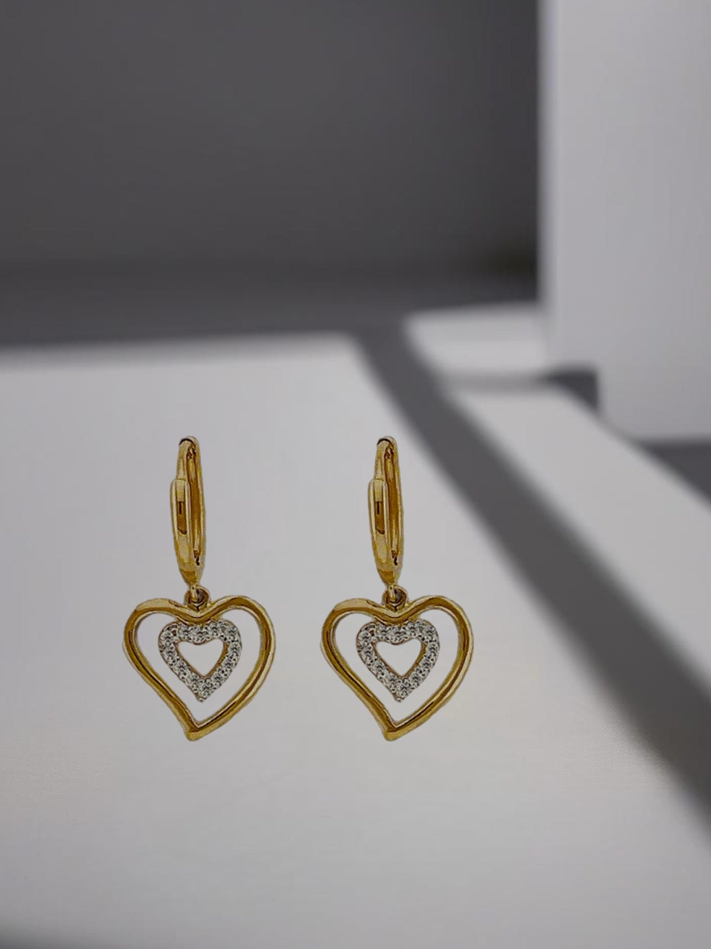 Genuine Solid 14K Gold Double Heart  Earrings