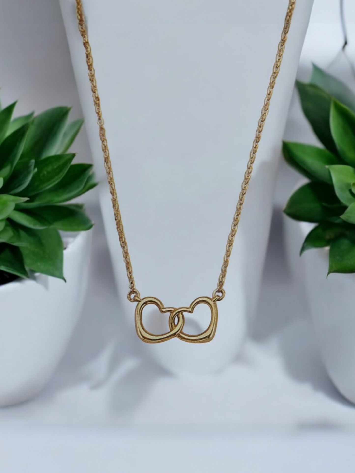 Genuine Solid 14K Gold Double Heart Necklace