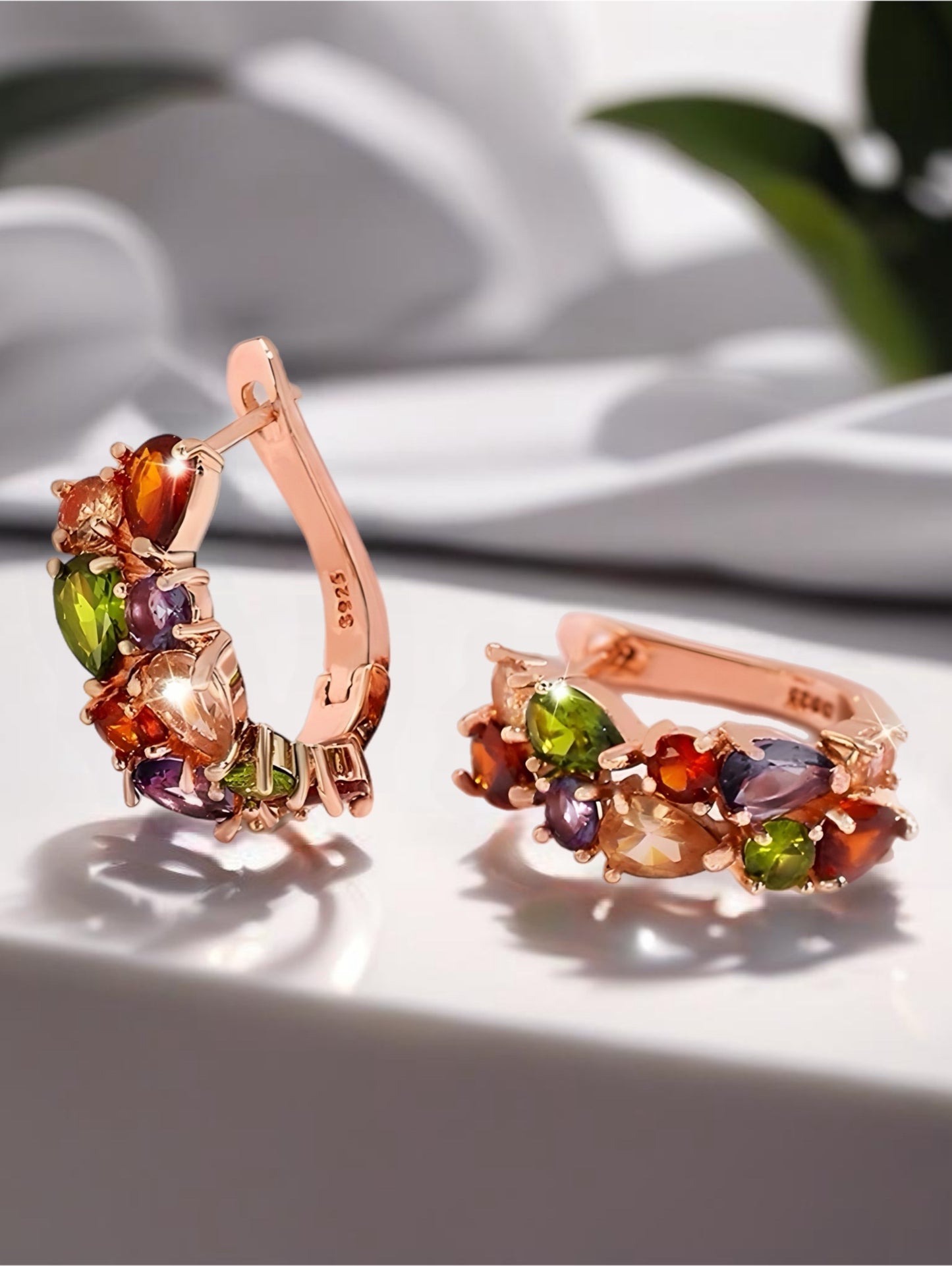 18k Gold Plated Flower Earring Multi-Stone