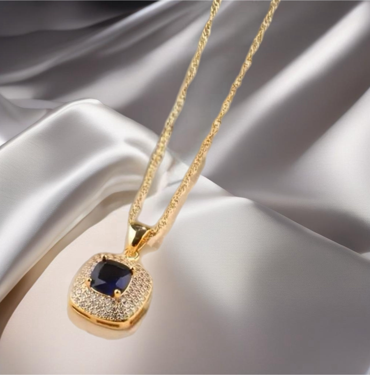 18K Gold Plated with Sapphire Synthetic Stones Necklace and Earring Set