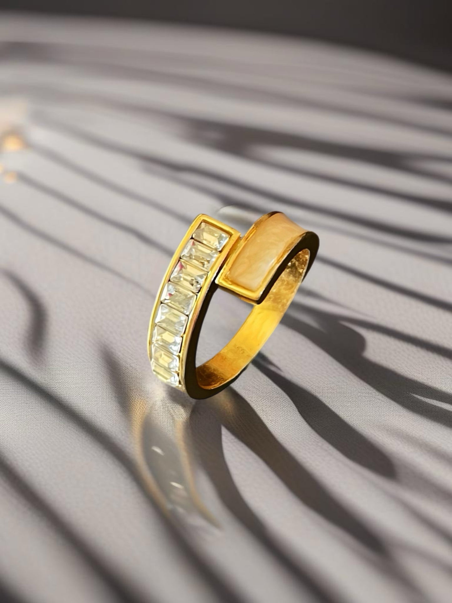 Fashionable Zirconia Open End and Off White Ring