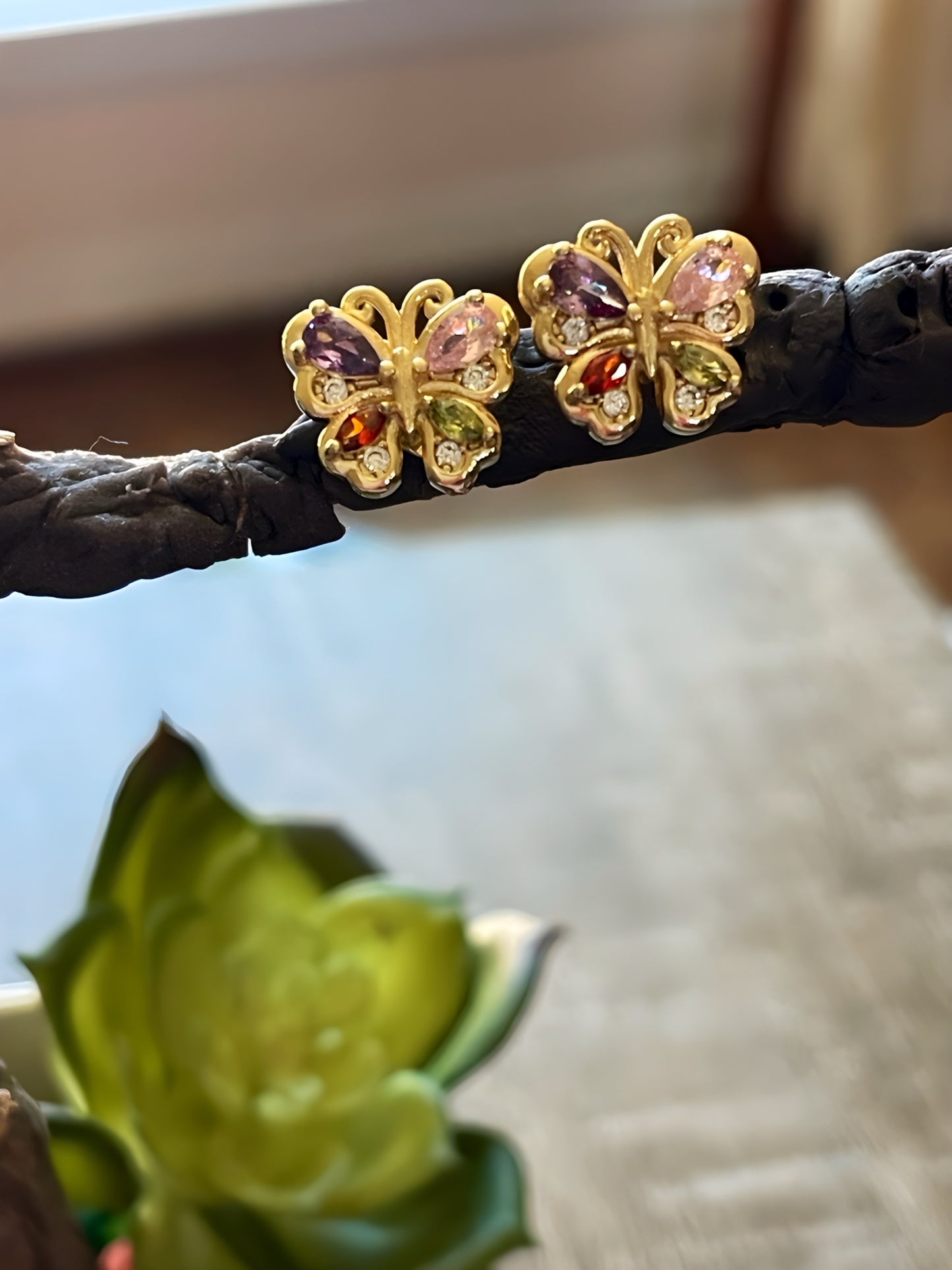 Gold Plated Butterfly Multi Stone Earring