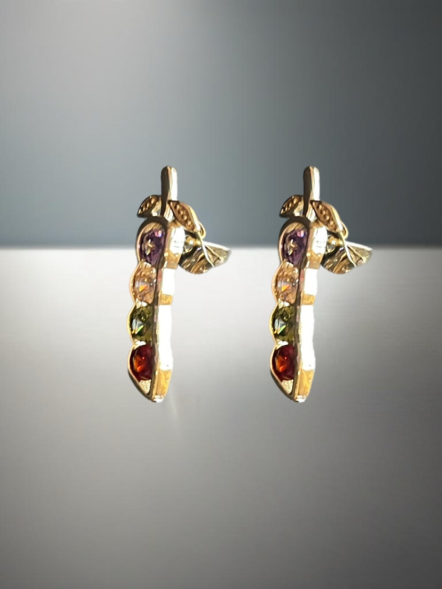 Gold-Filled A Leaf Earrings with Multi-Color Stones