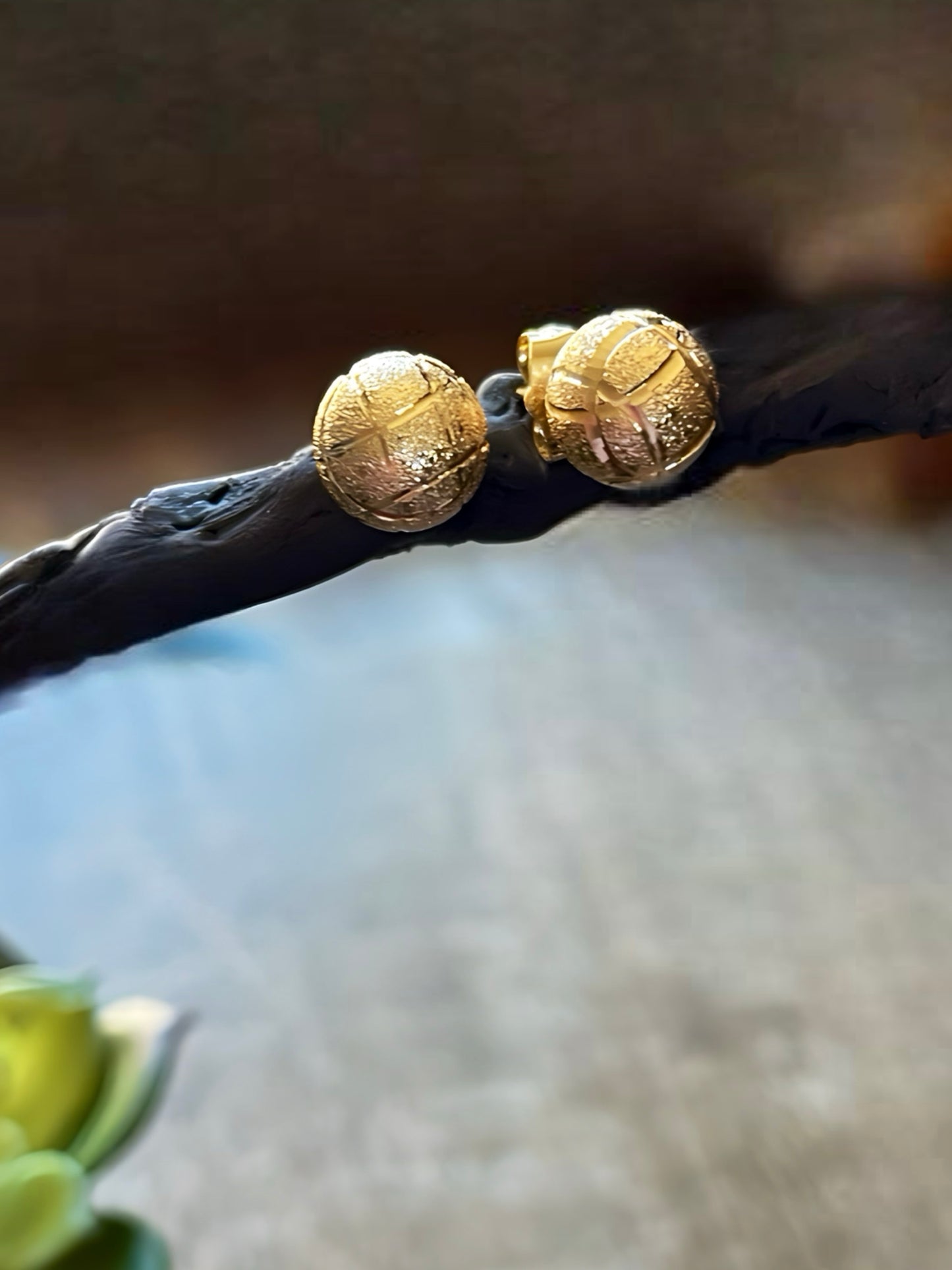 18k Gold Filled Carved Ball Earring