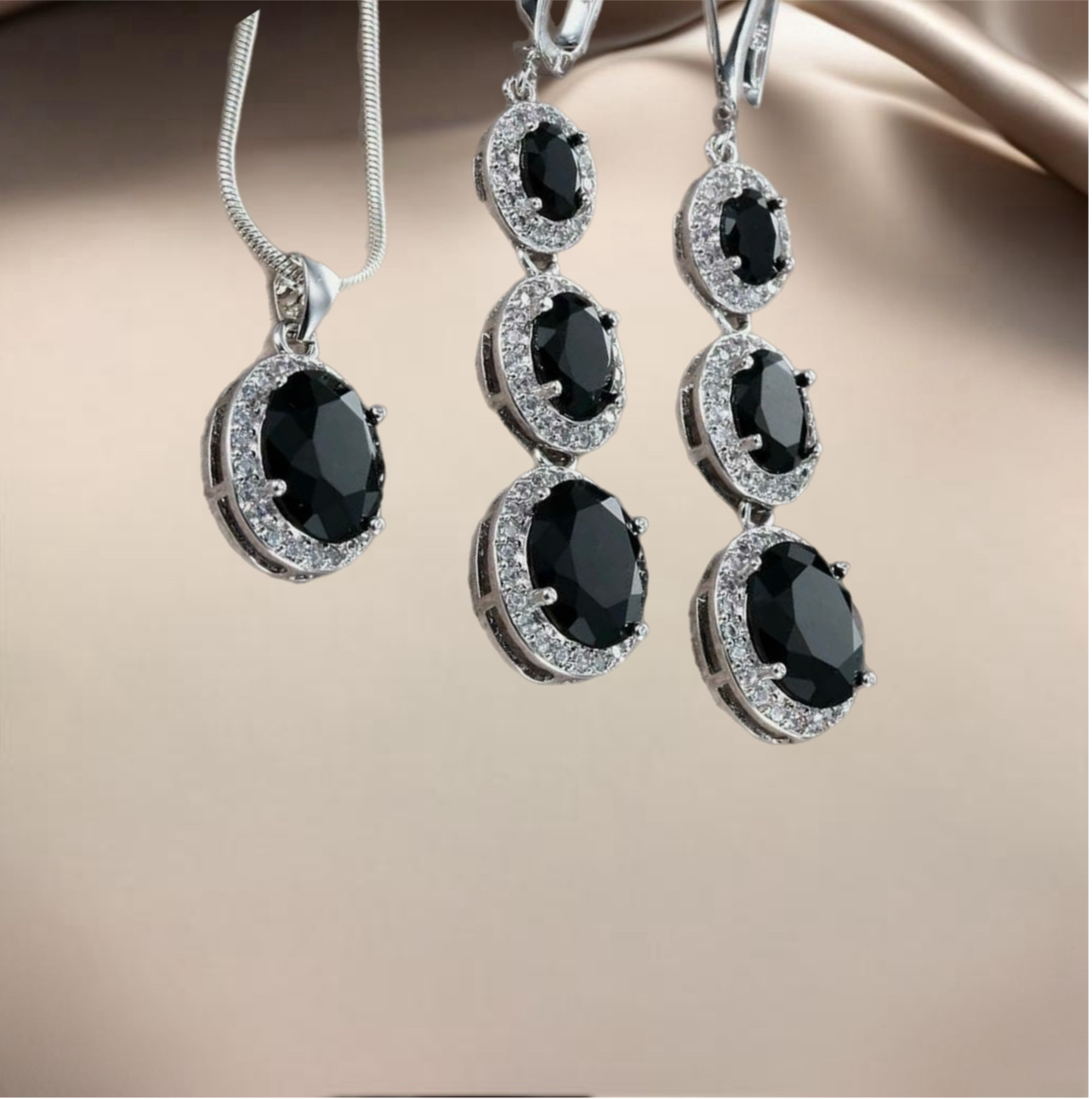 Midnight Elegance Black Onyx Necklace and Earrings Set