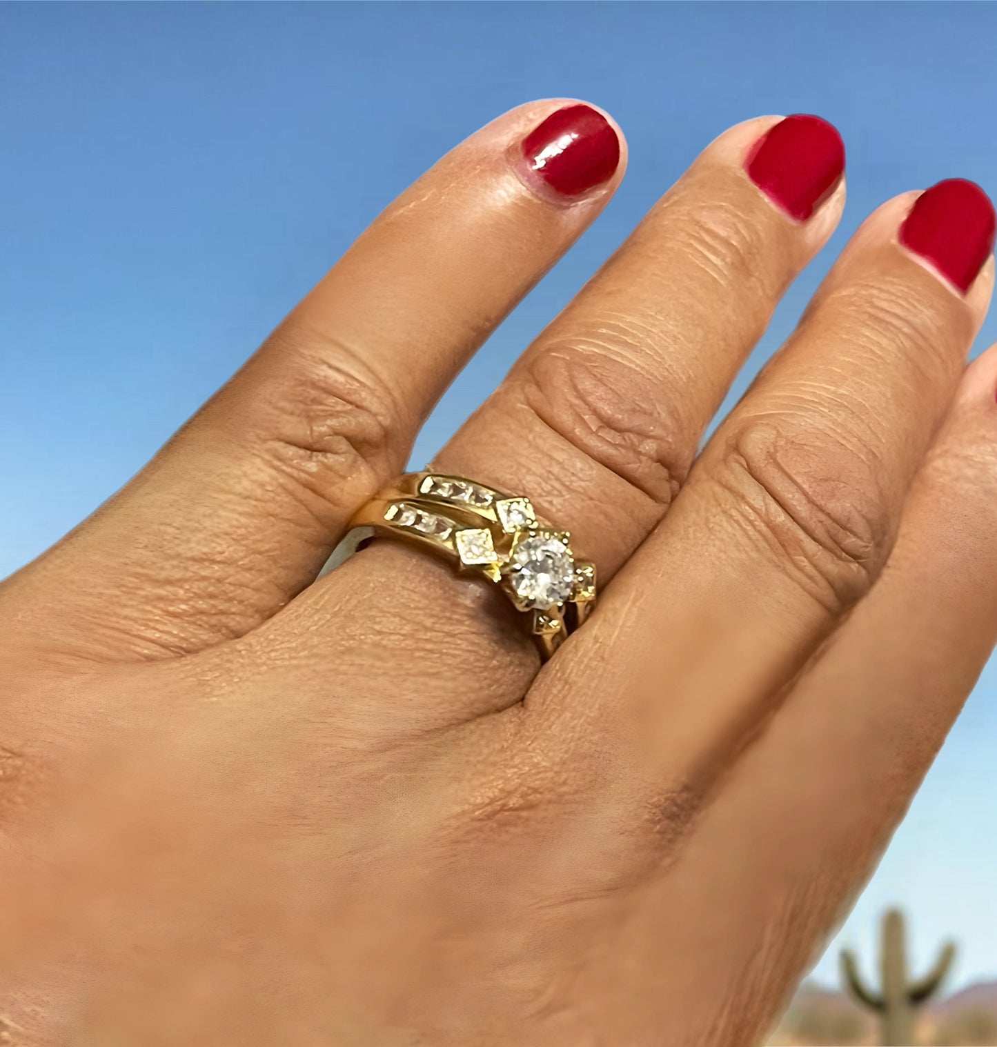 18k Gold Filled Solitary and Band Zirconia Ring Set