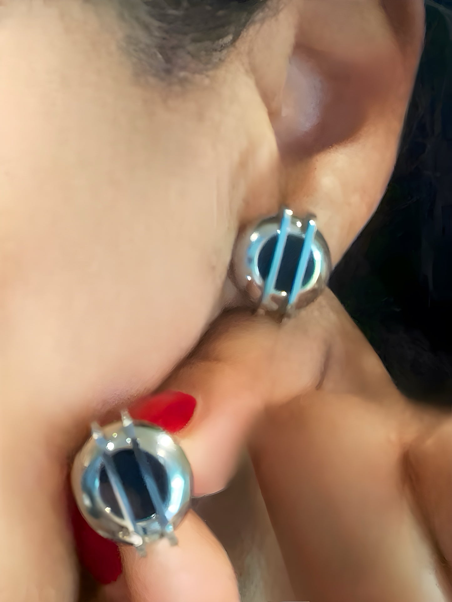 Fashion Stainless Steel Black Enamel Necklace and Earring Set