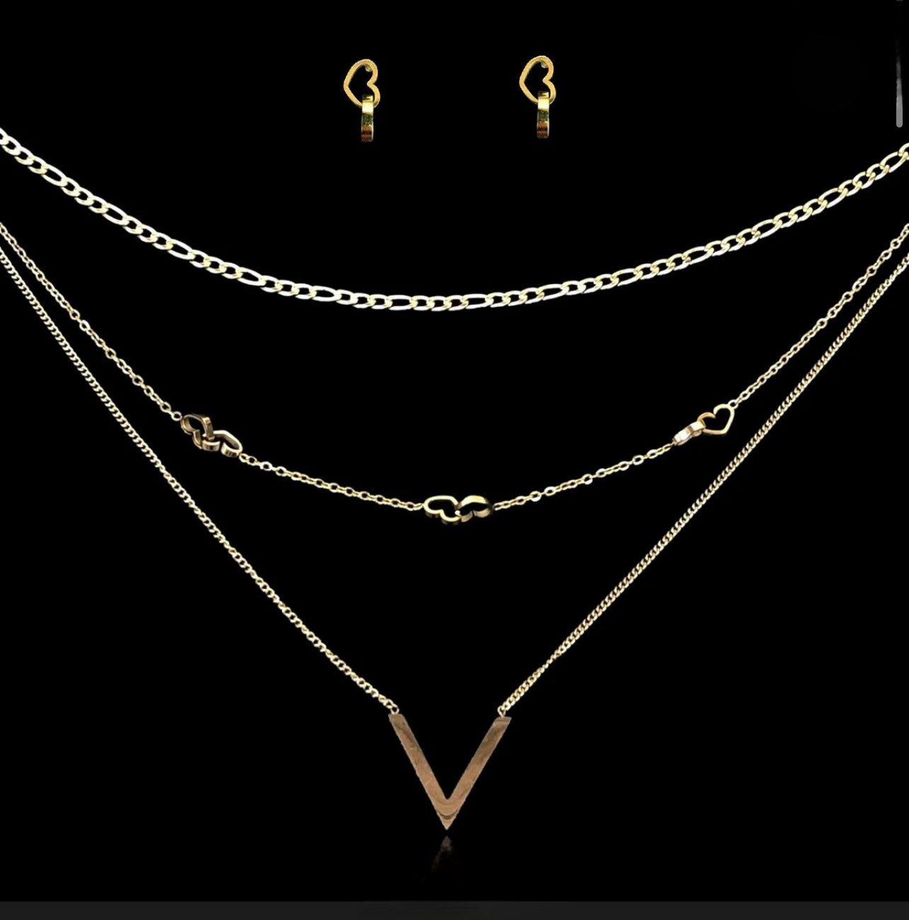 Fashion Stainless Steel Three Layers Necklace with “V” pendant