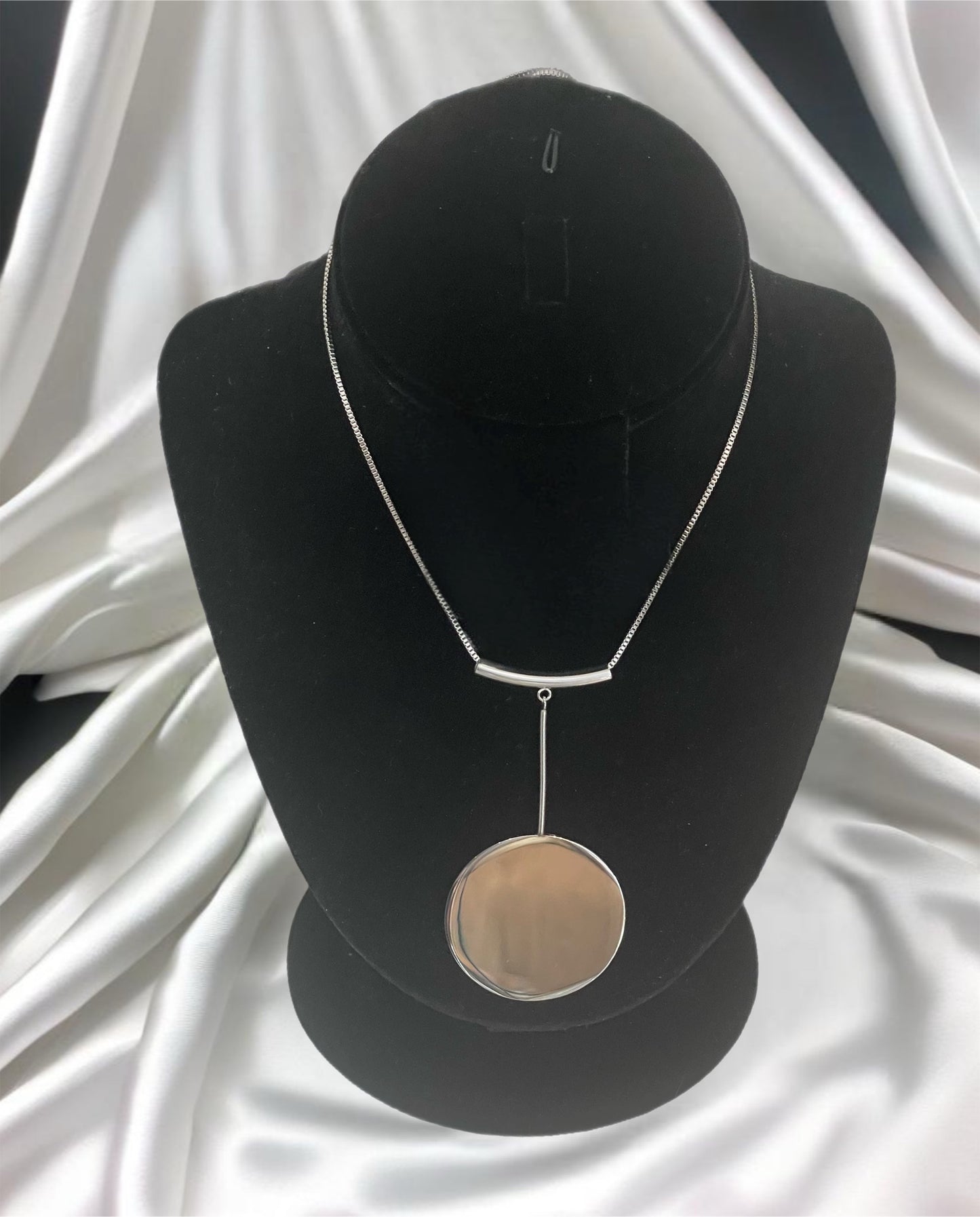 Silver Plated Stainless Steel Circle Pendant Necklace