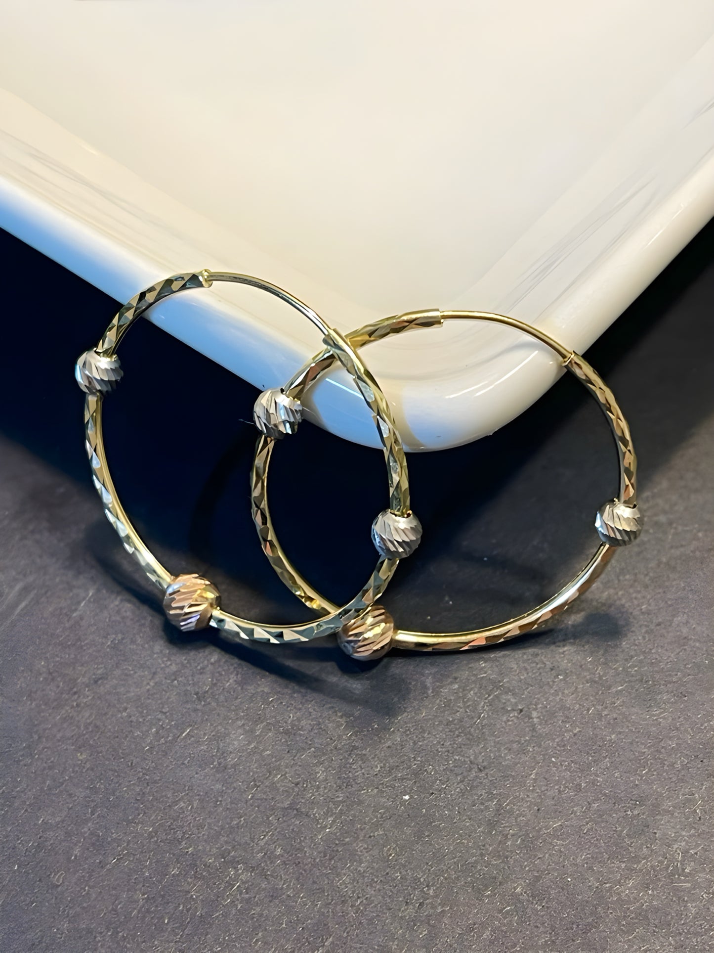 Genuine Solid 14k - Hoop Earring with Yellow, White and Rose Gold Balls