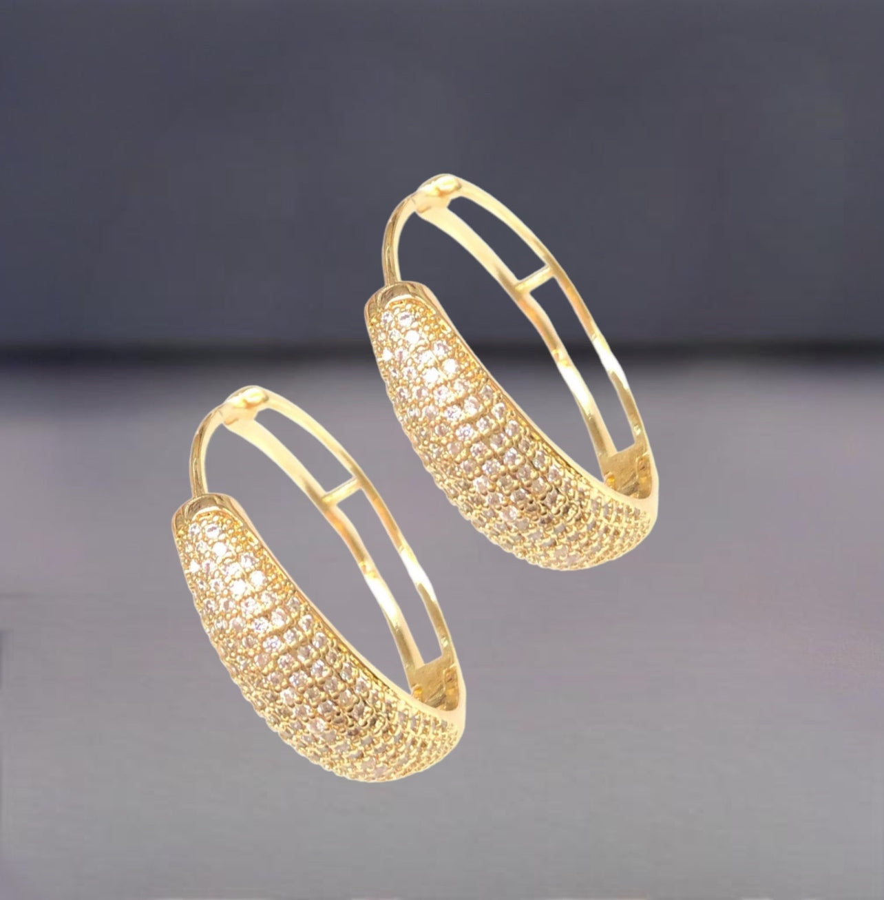 18K Gold Plated  Hooping Zirconia Earrings