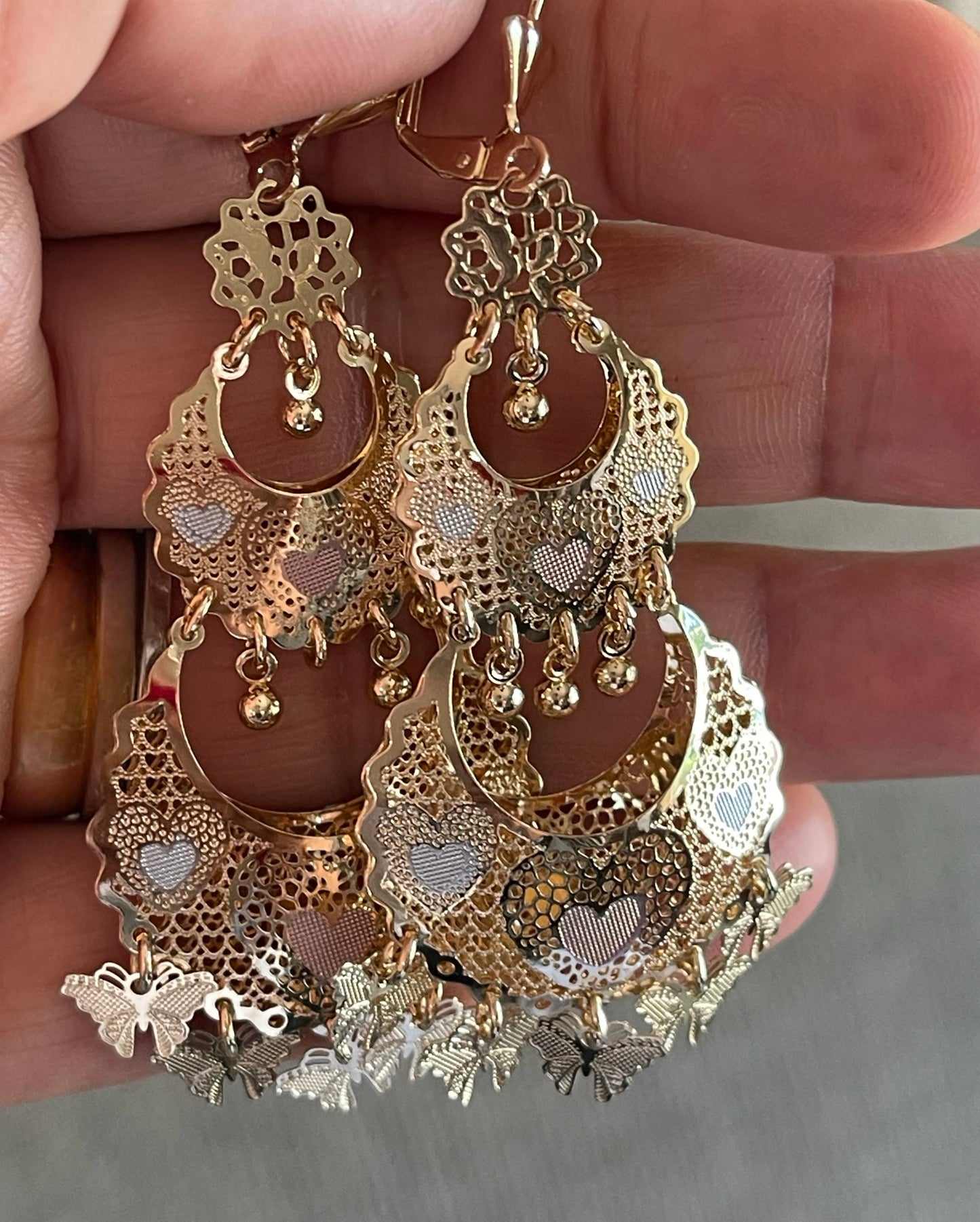 Tri-Gold Filled Chandelier Butterfly Earrings,