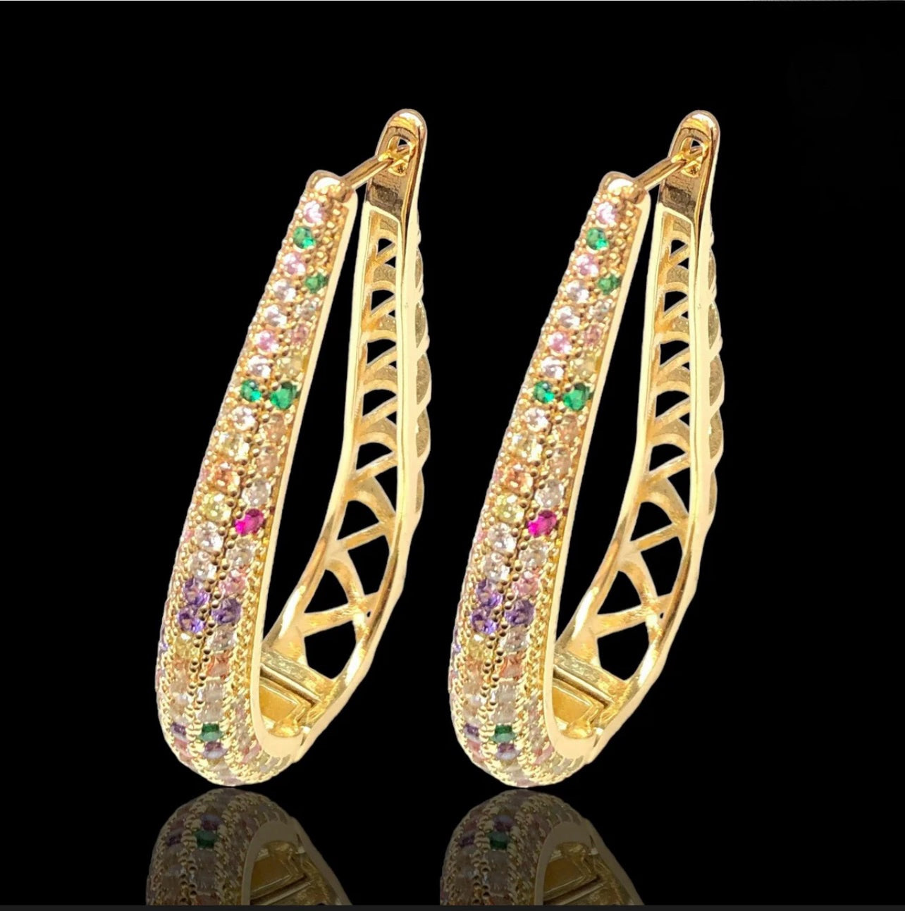 18K Gold filled Verona Elongated CZ Hoop Earring