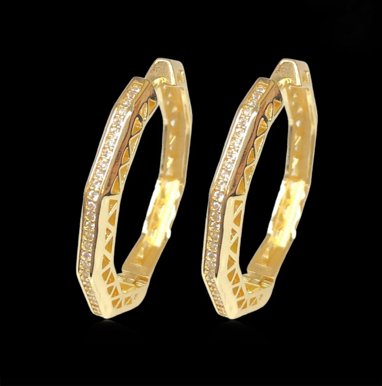18K Gold Filled CZ  Diagonal Hoop Earrings