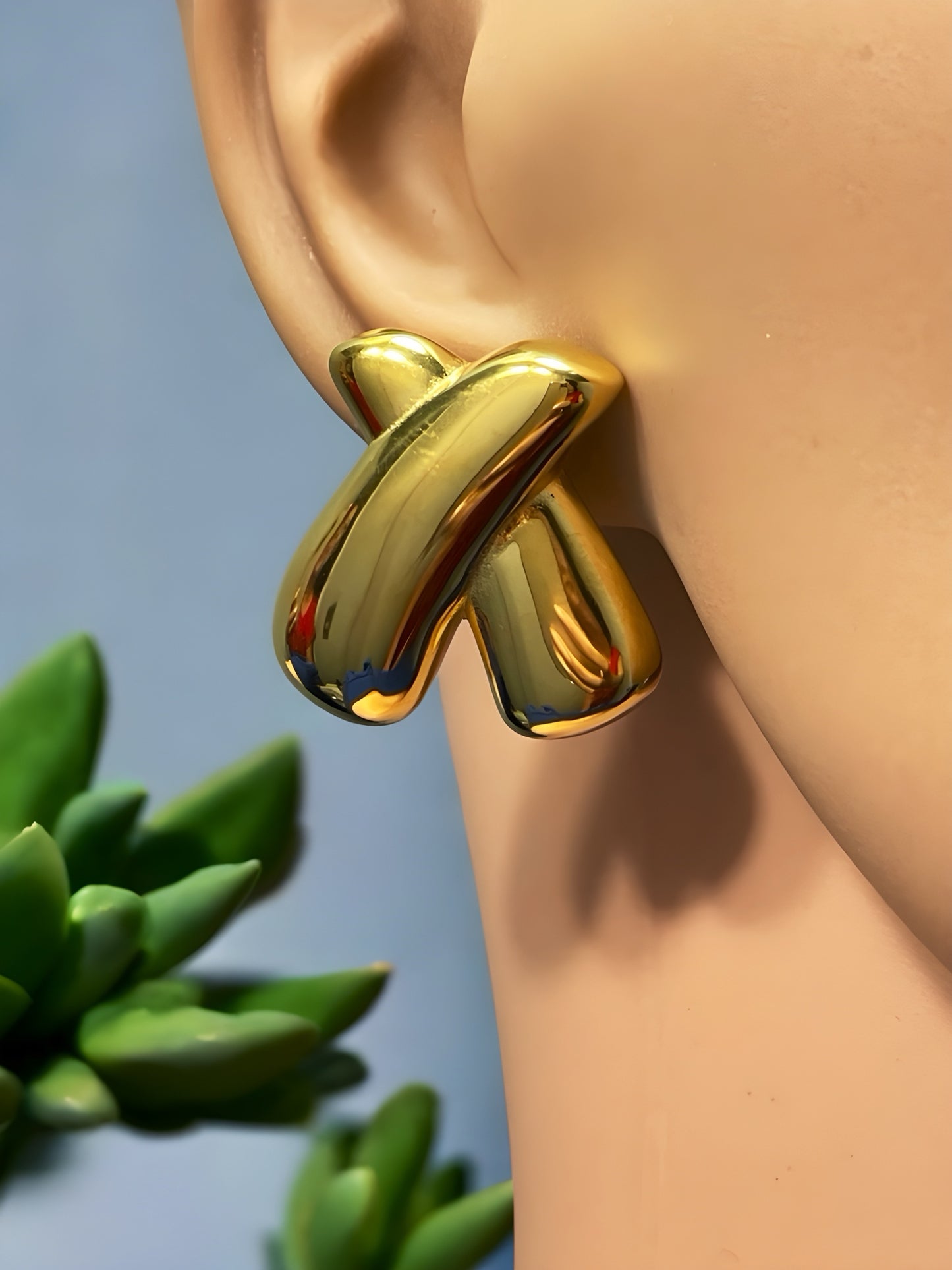 Gold Plated Titanium Steel X Style Earrings