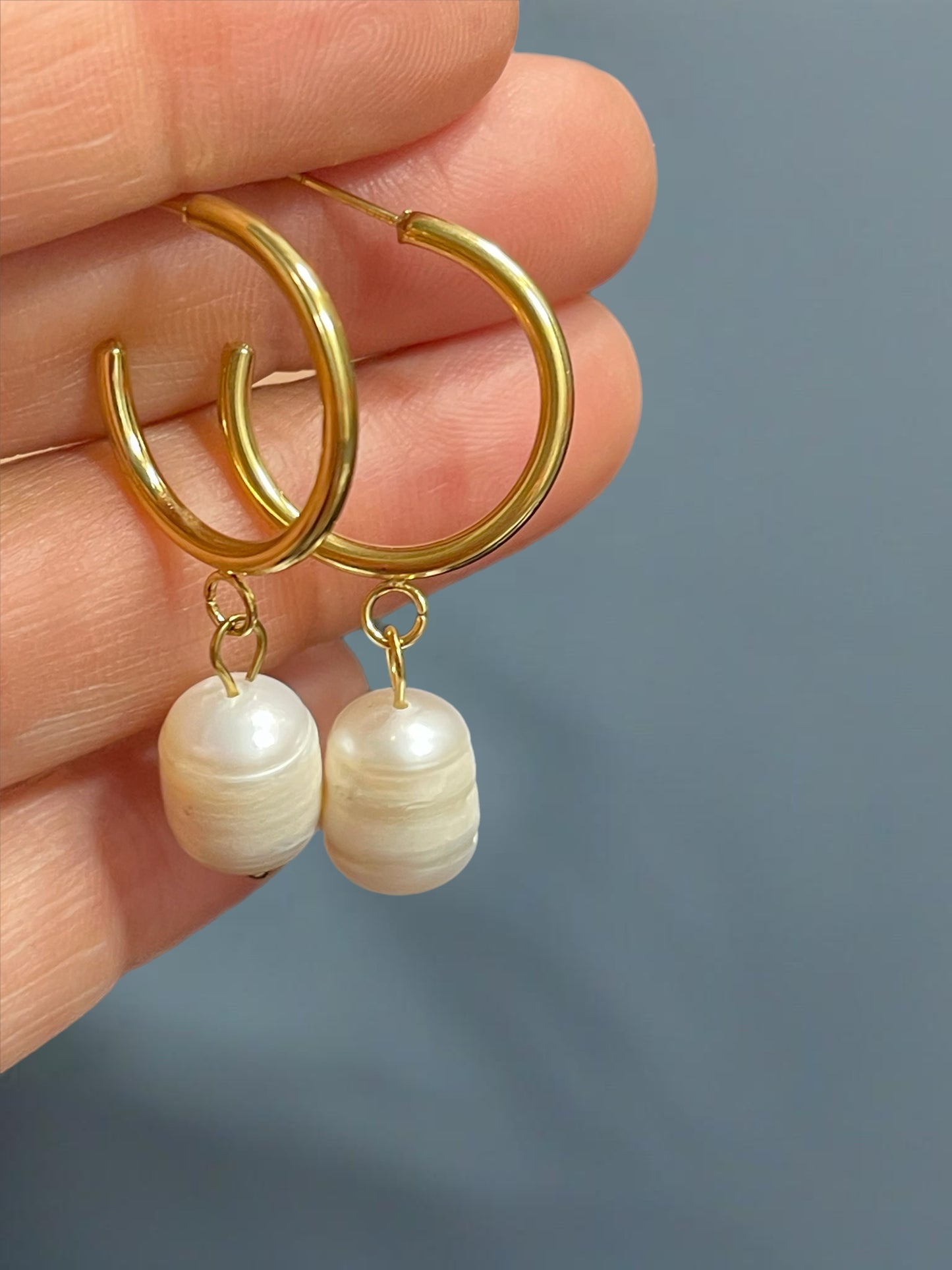 18k Gold Plated Fresh Pearls Hoop Round Earrings