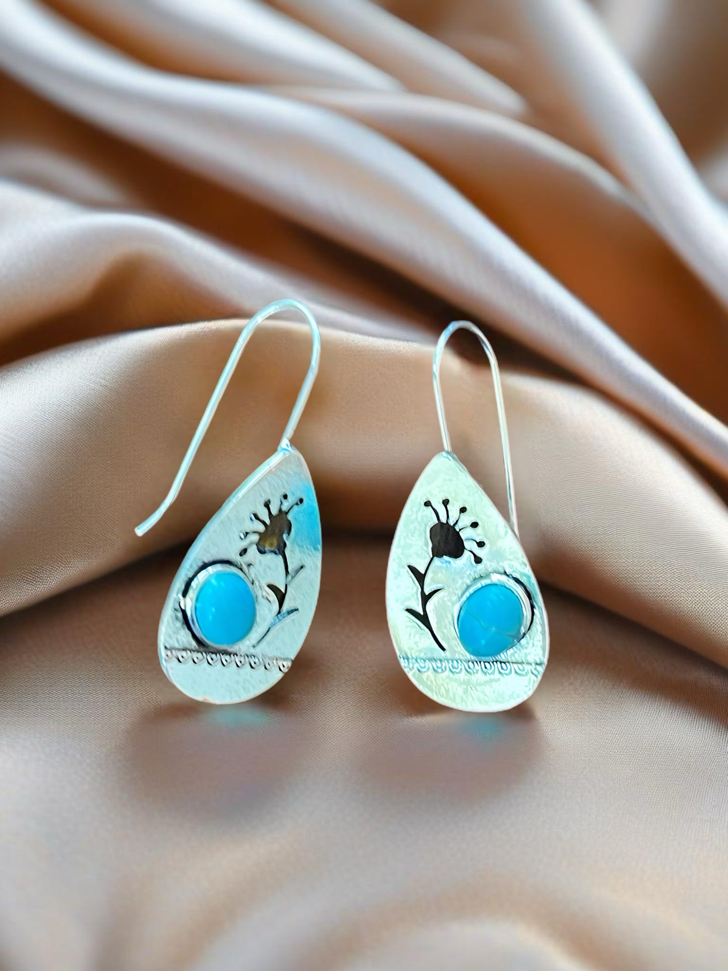 Sterling Silver Lab Turquoise Earrings