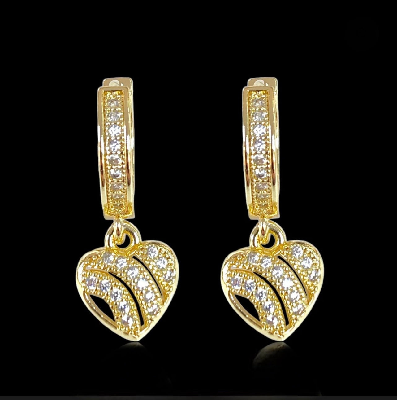 18k Gold Filled Cubic Zirconia Heart Dangle Earrings