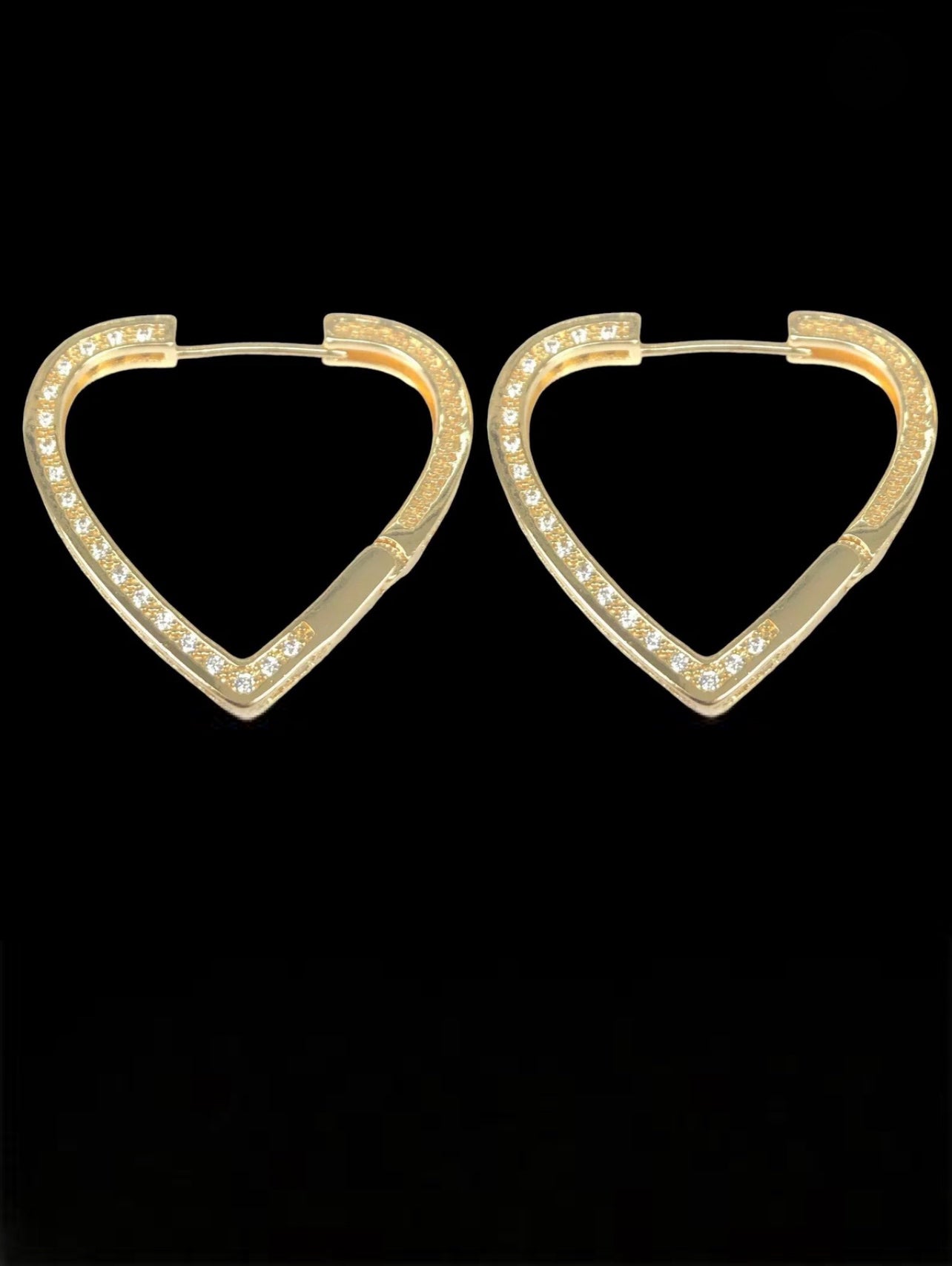 18K Gold Filled Cubic Zirconia  Hoop Heart Earrings