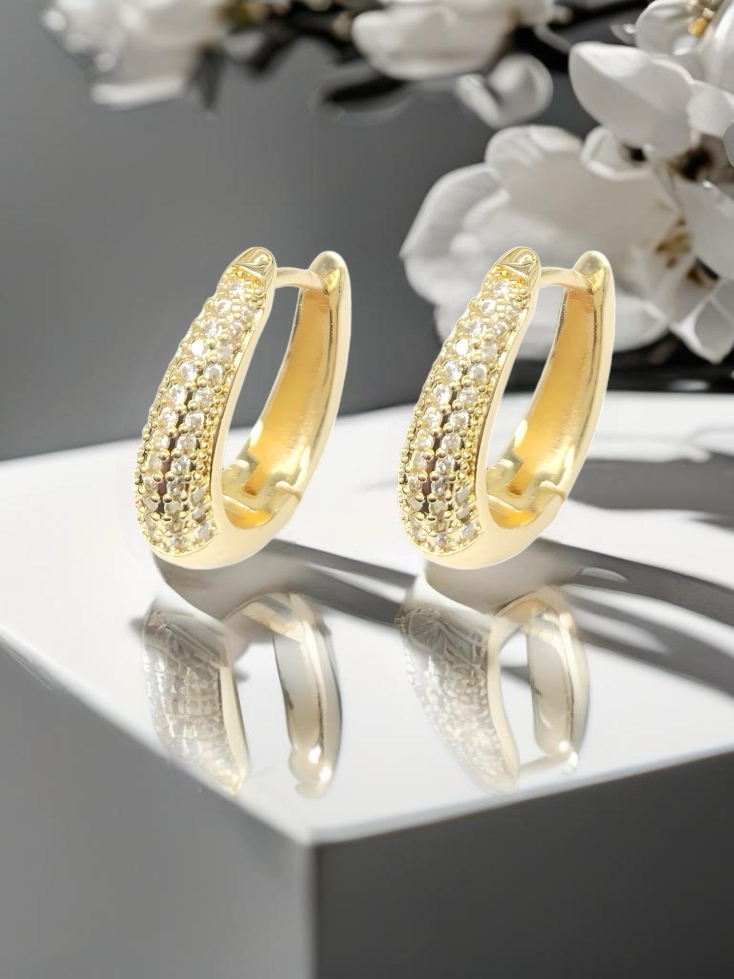 18k Gold Filled Pave Diamond Hoop Earrings