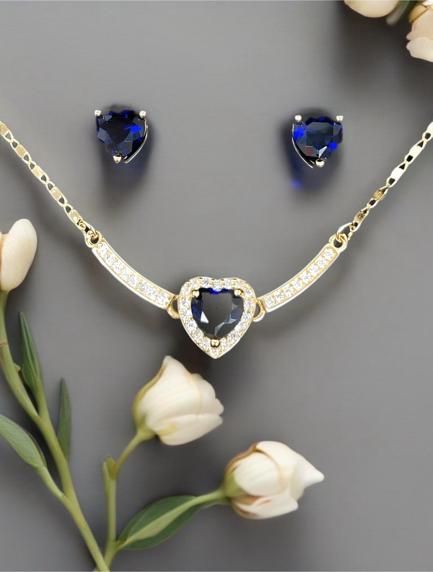 18k Gold Filled Diamond Heart Necklace and Earring Set