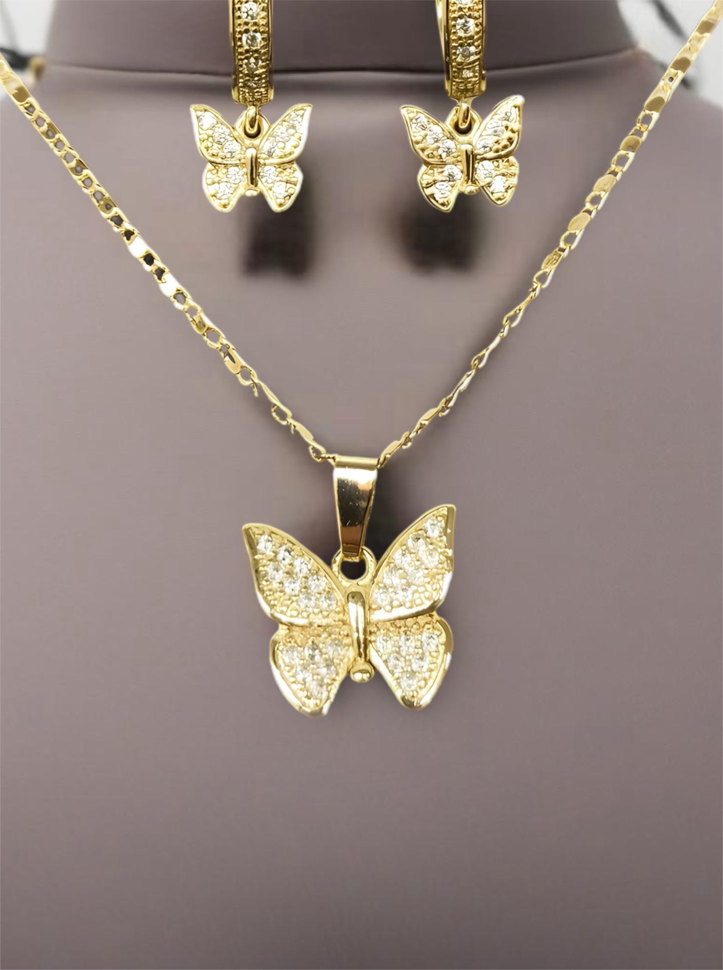 Gold Filled Butterfly Necklace and Earring Set