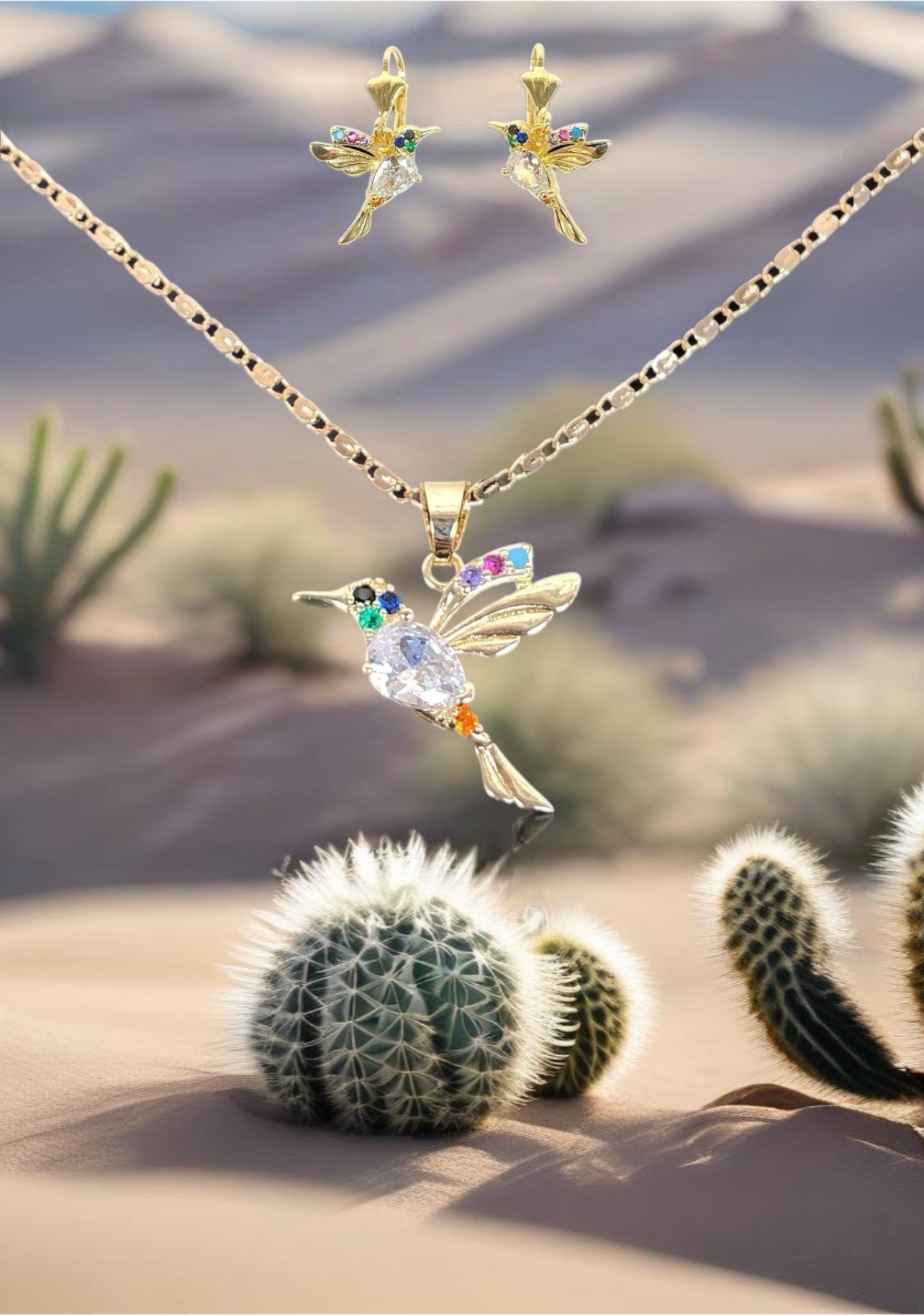 18k Gold Filled Hummingbird Necklace and Earring Set