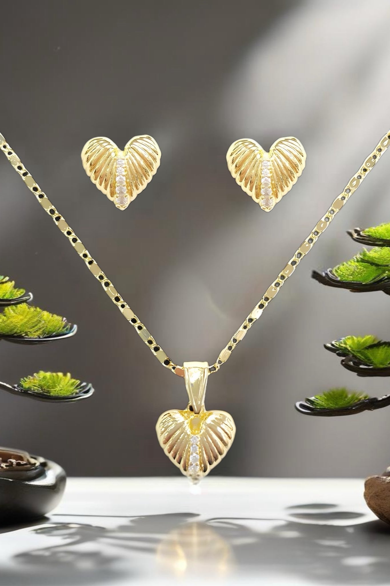 18k Gold Filled Heart Necklace and Earring Set