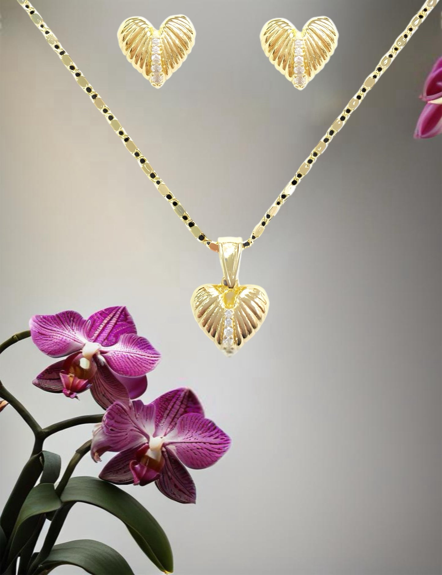 18k Gold Filled Heart Necklace and Earring Set