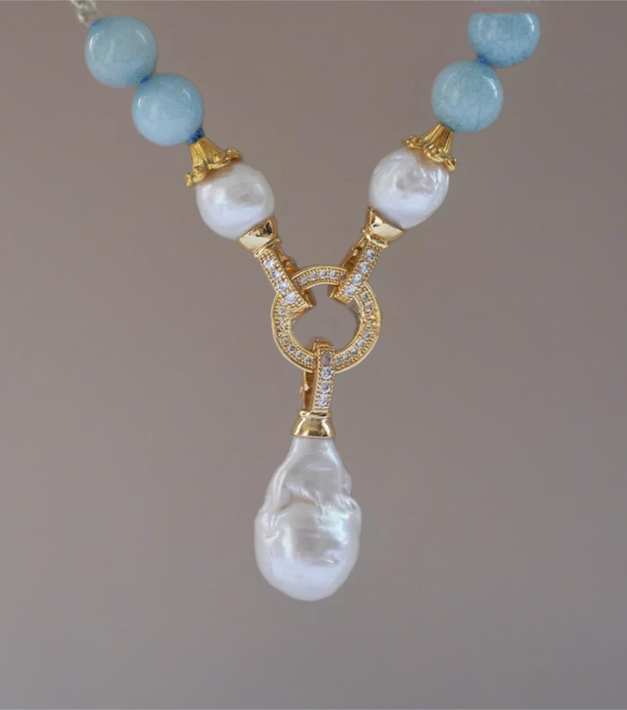Natural Aquamarine and Pearl Necklace
