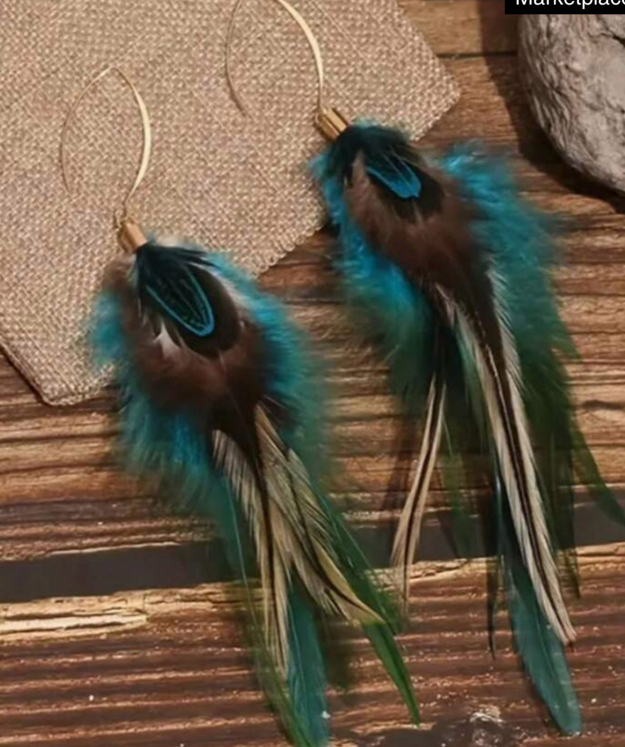Blue and Brown Feather Fashion Earrings