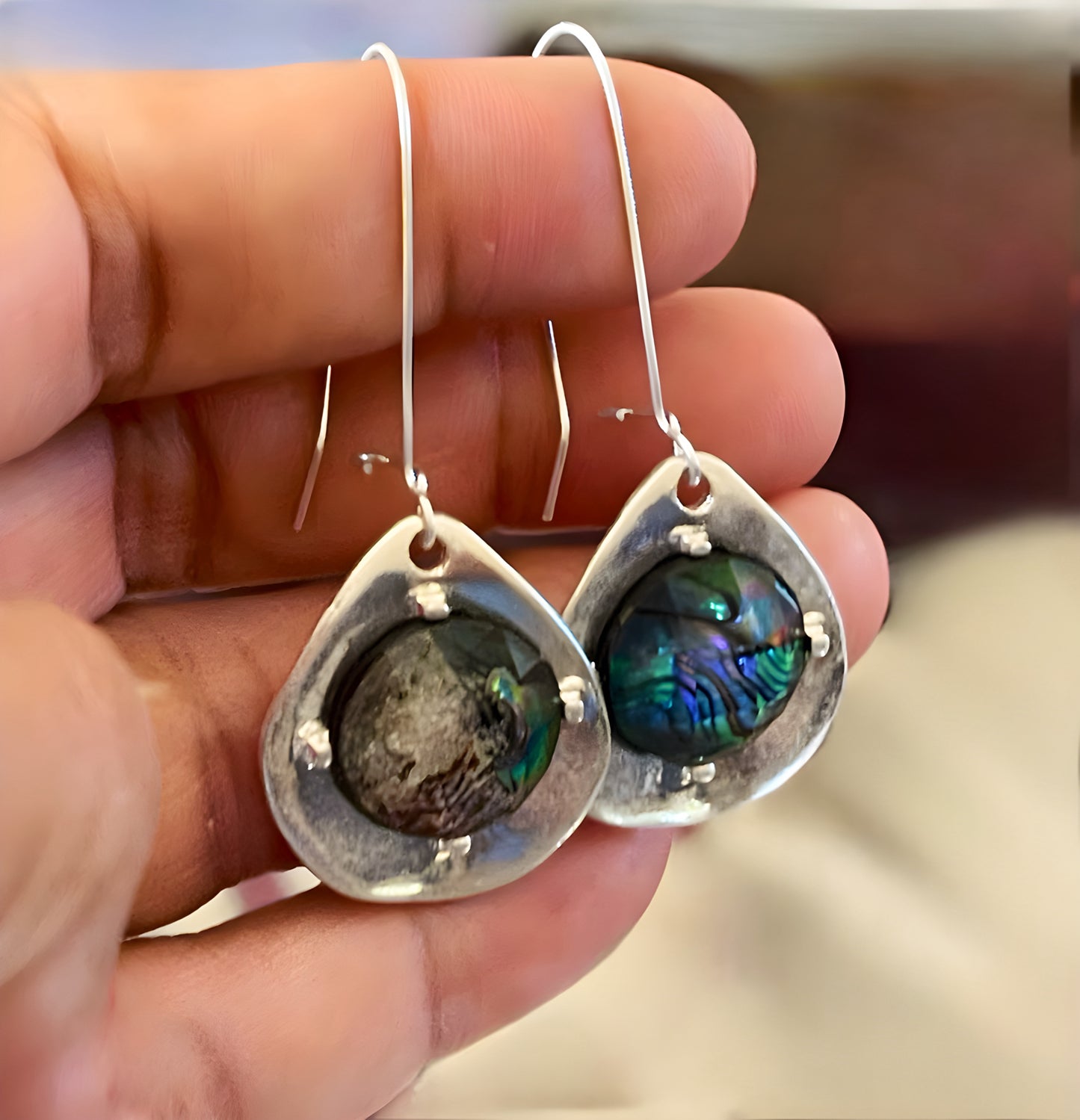 Silver Plated Iridescent Stone Earrings