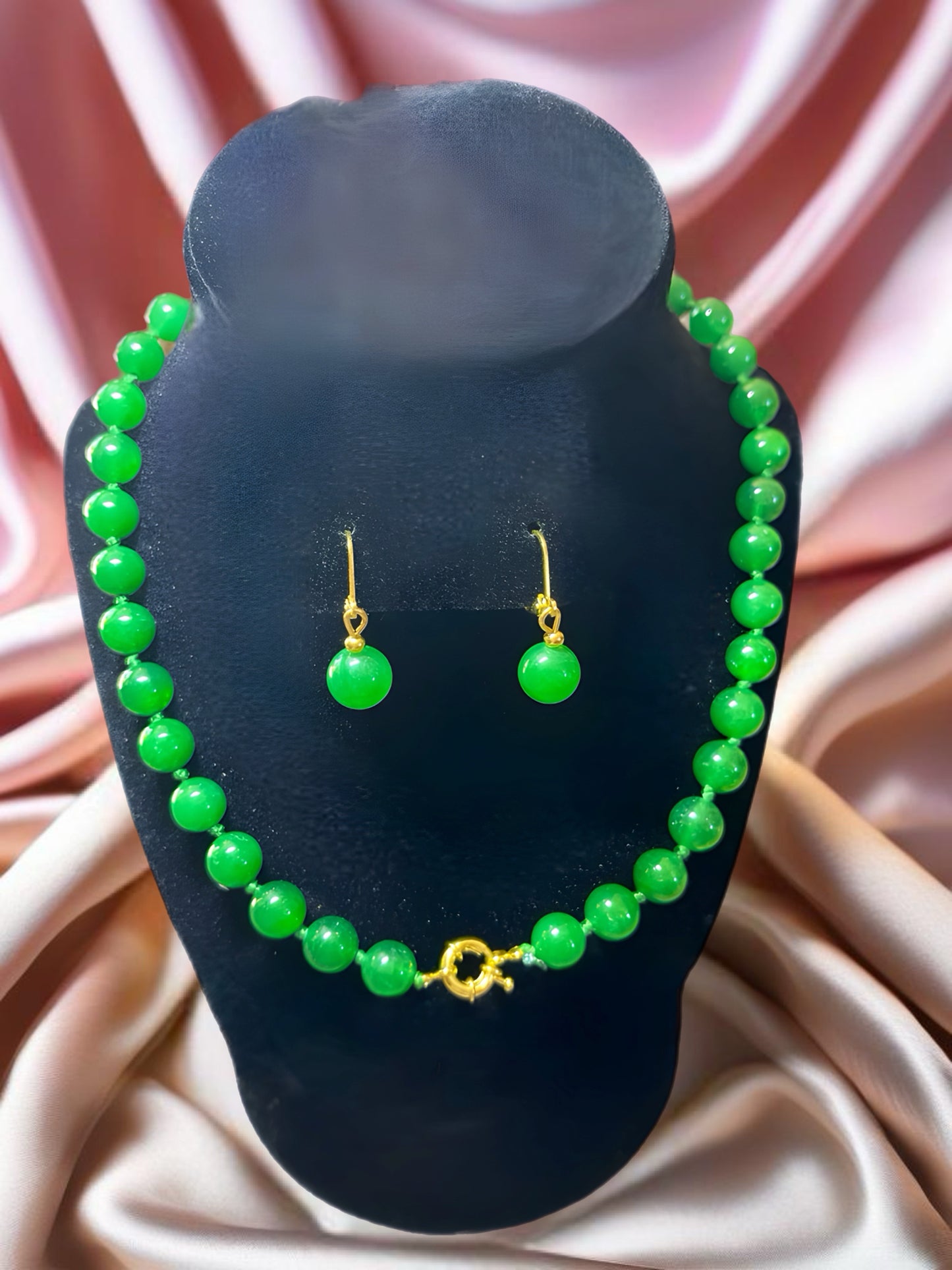 Genuine Green Jade Necklace and Earring Set
