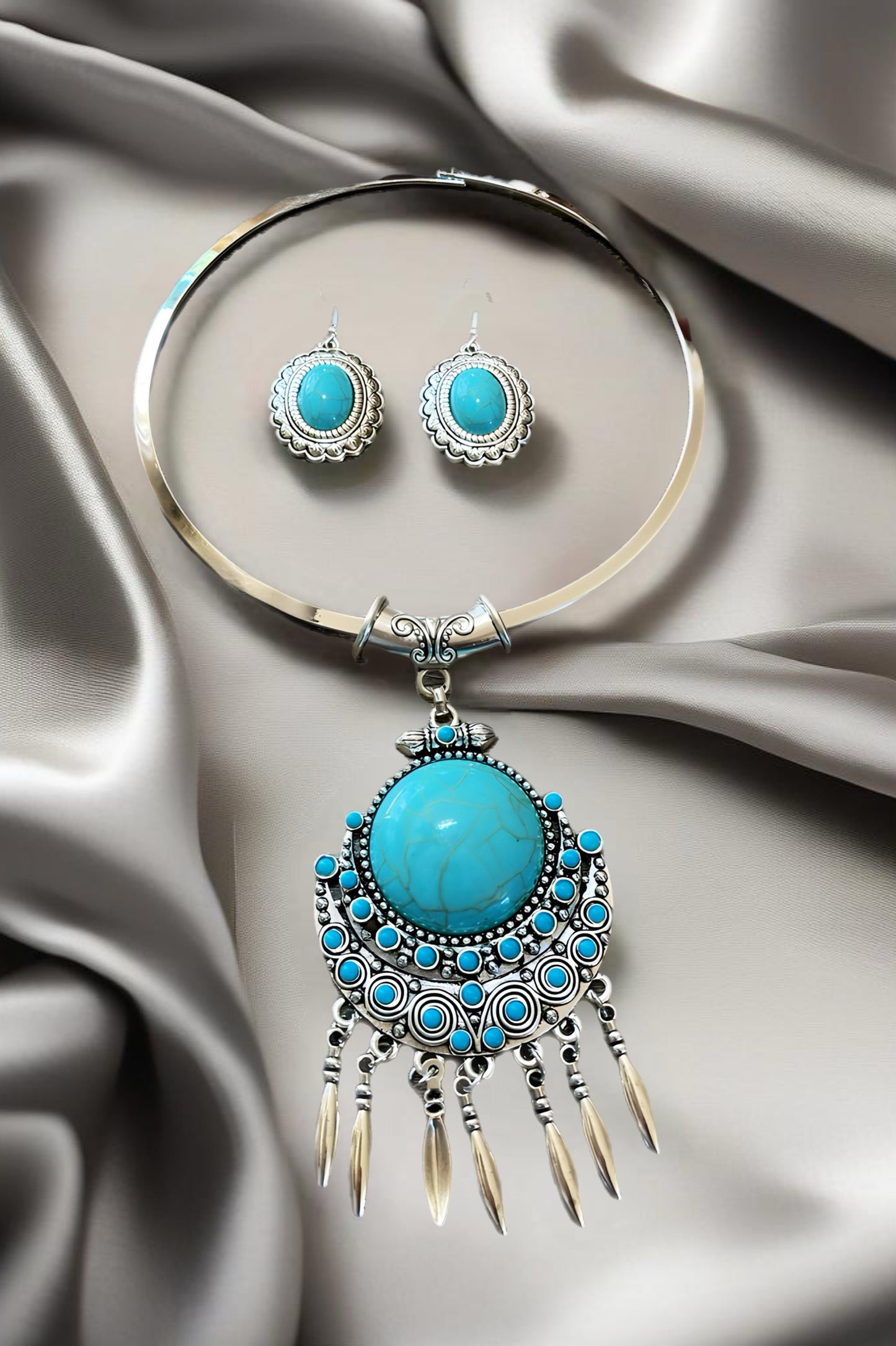 Turquoise Lab Choker Necklace and Earring Set