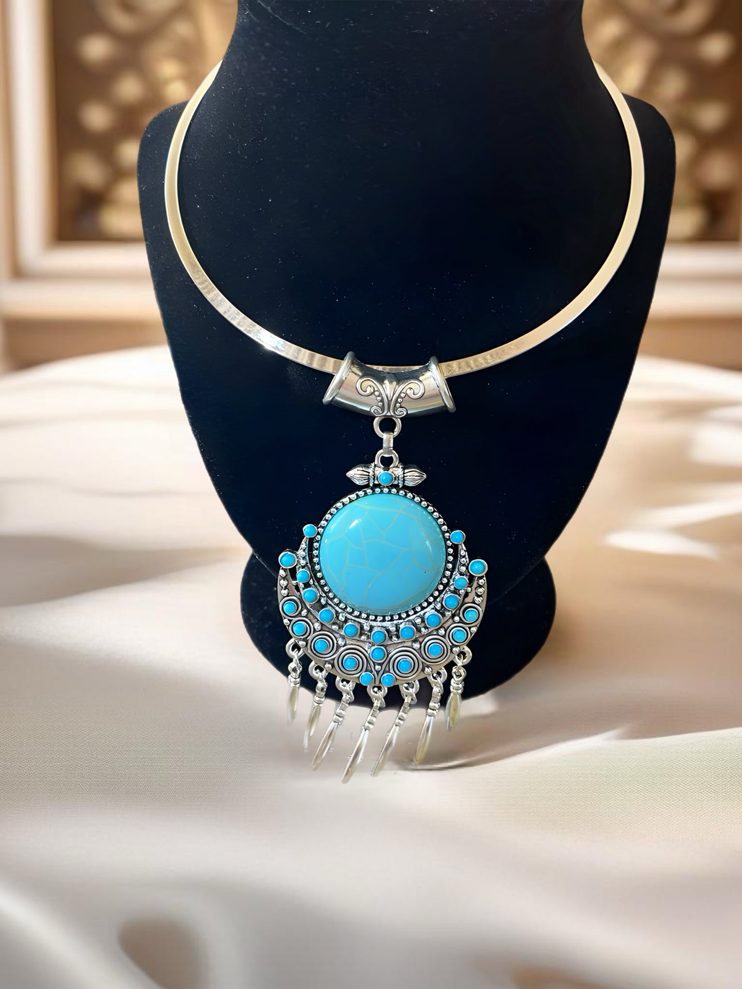 Turquoise Lab Choker Necklace and Earring Set