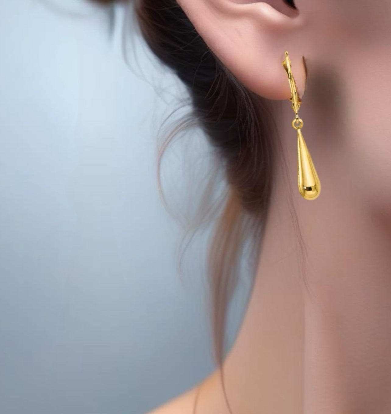 Genuine Solid 14K Gold Water Drop Hanging  Earrings