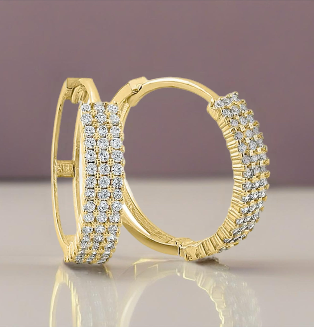 Genuine Solid 14K Gold and Diamond Hoop Earrings