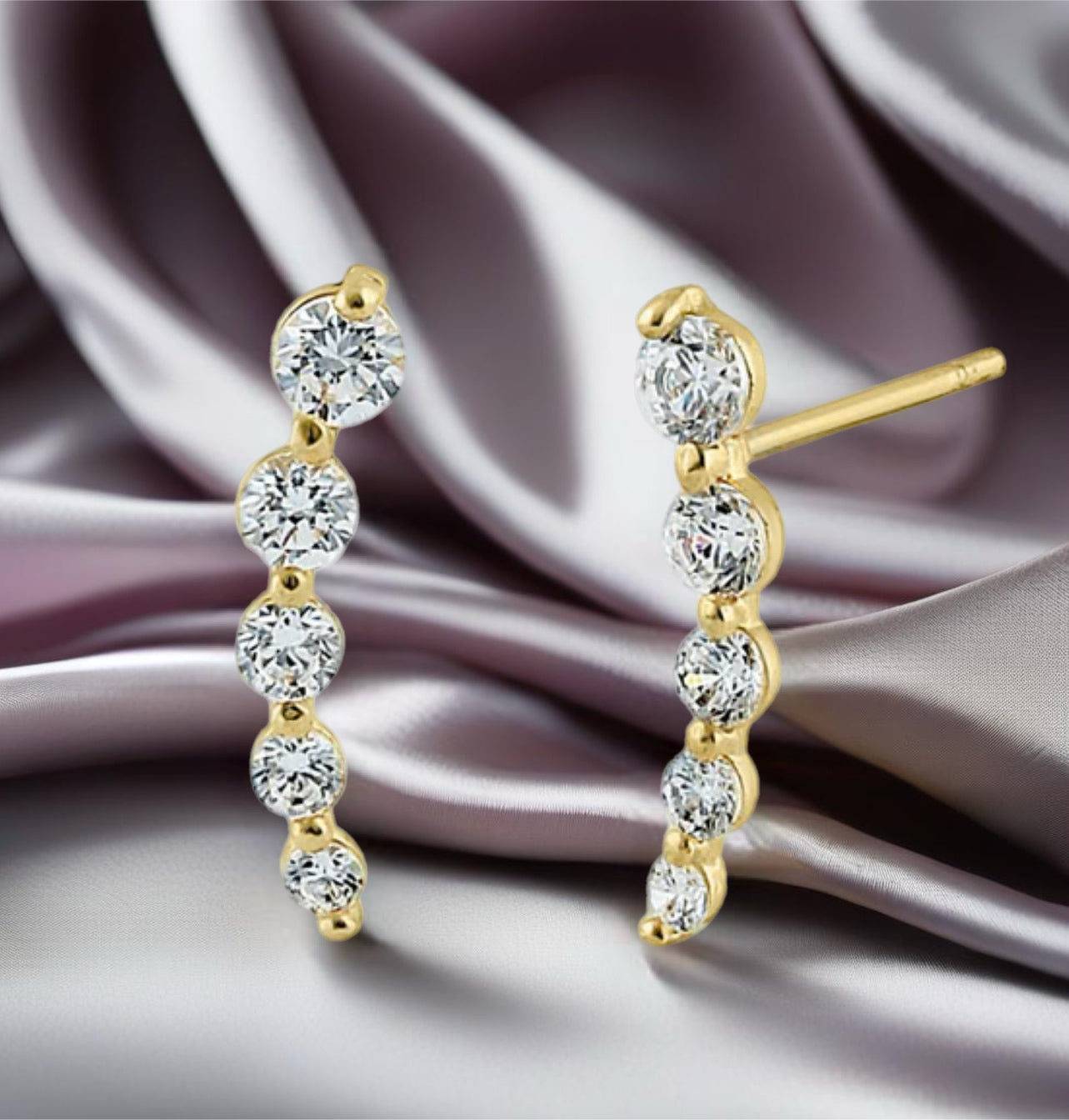 Genuine Solid 14K Gold  Diamond Leaf-Style Drop Earrings