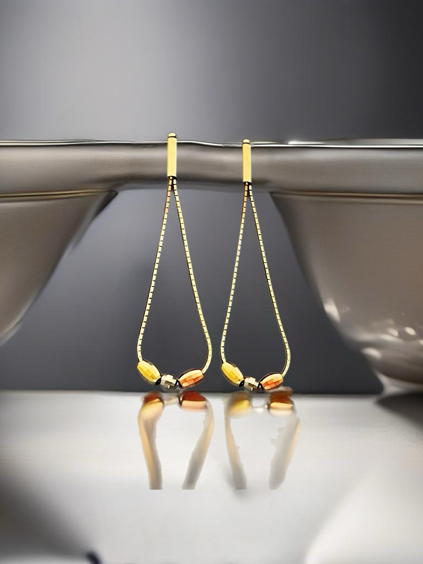 Genuine Solid 14K Gold Multi-Color Bead Earrings