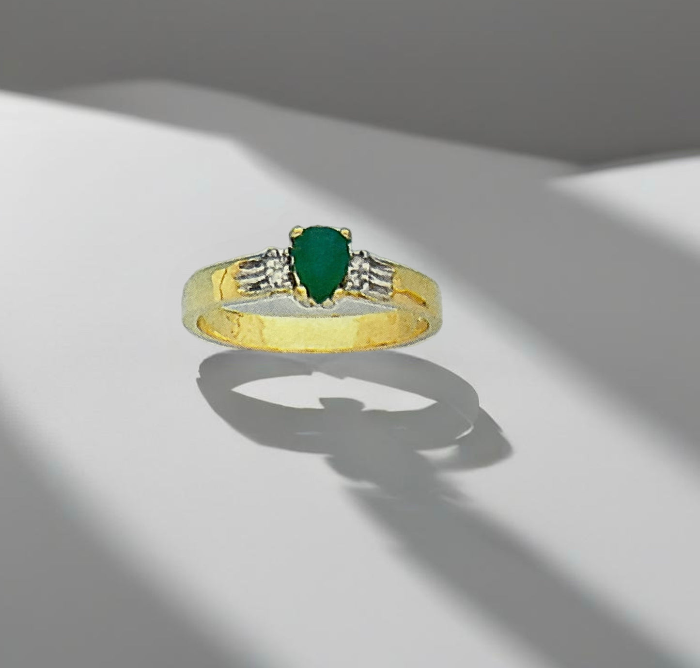 Solid 14K Yellow and White Gold with Emerald and Diamond Ring
