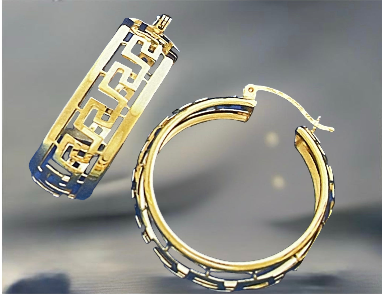 Solid 14K Gold Openwork Hoop Earrings