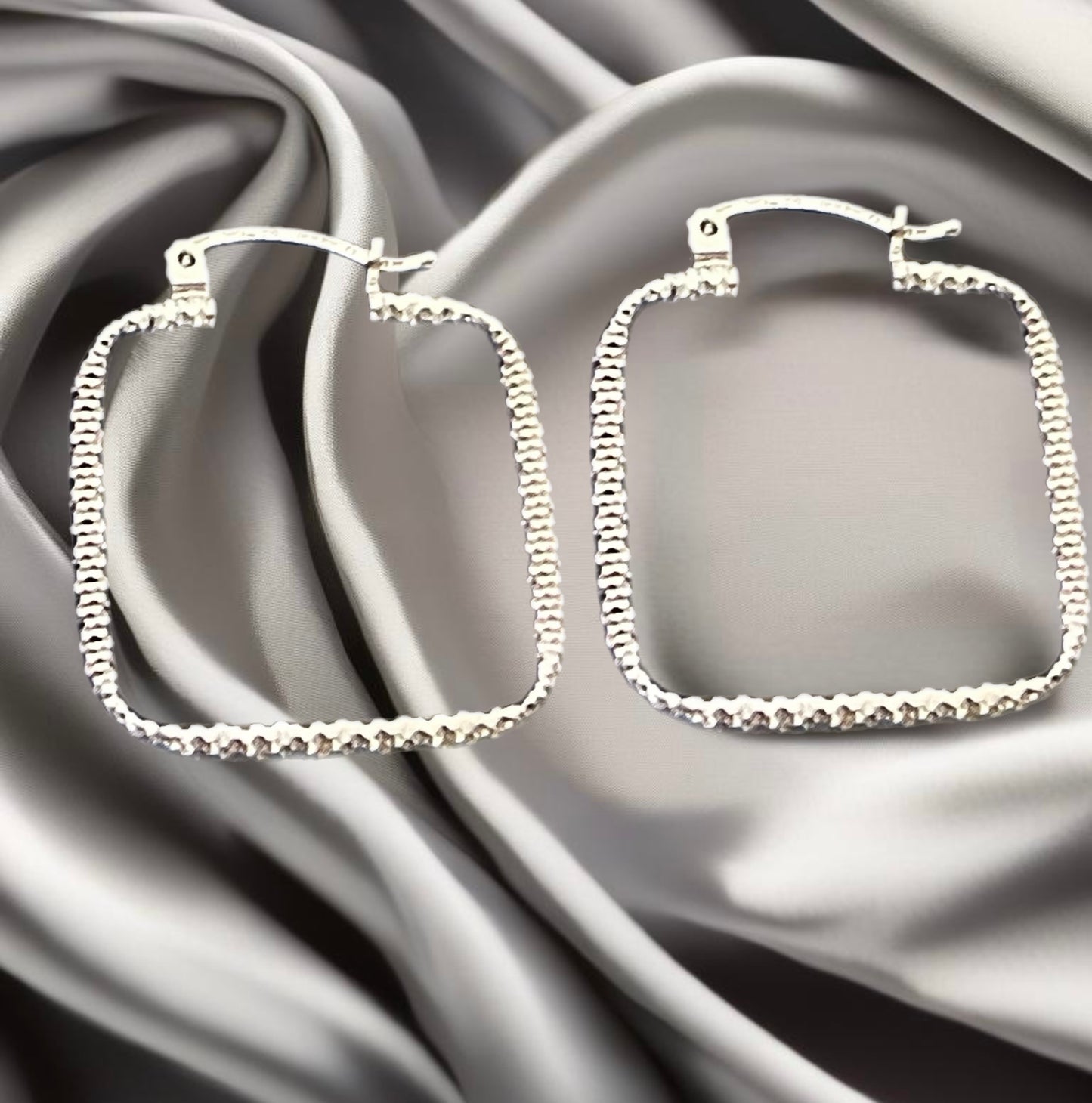 Genuine Solid 14K White Gold Square Earrings