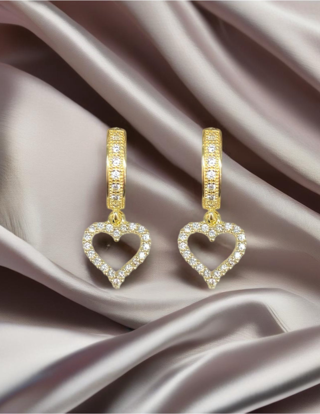 18K Gold Filled Zircon Heart Earrings