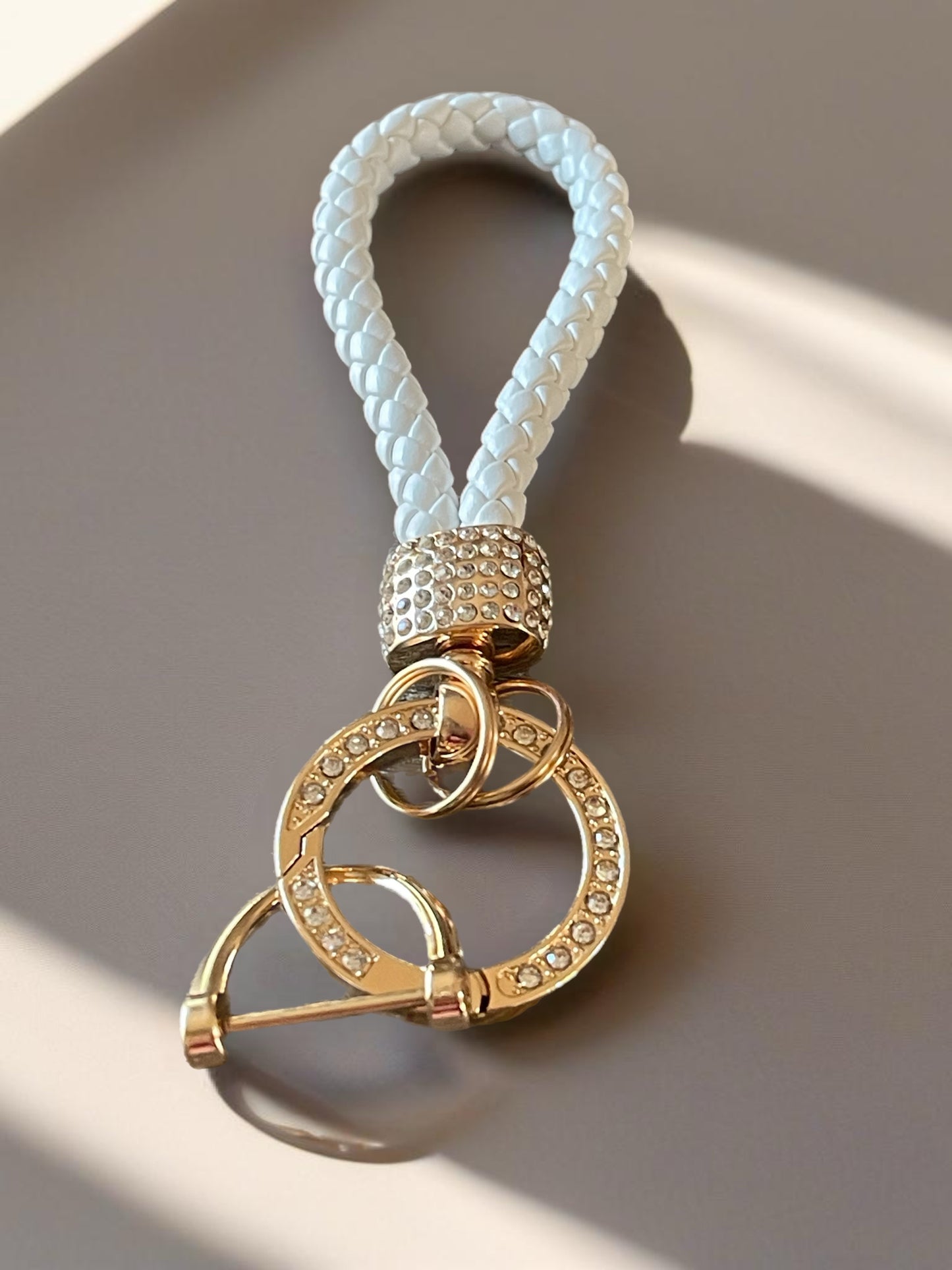 Braided White Leather Keychain