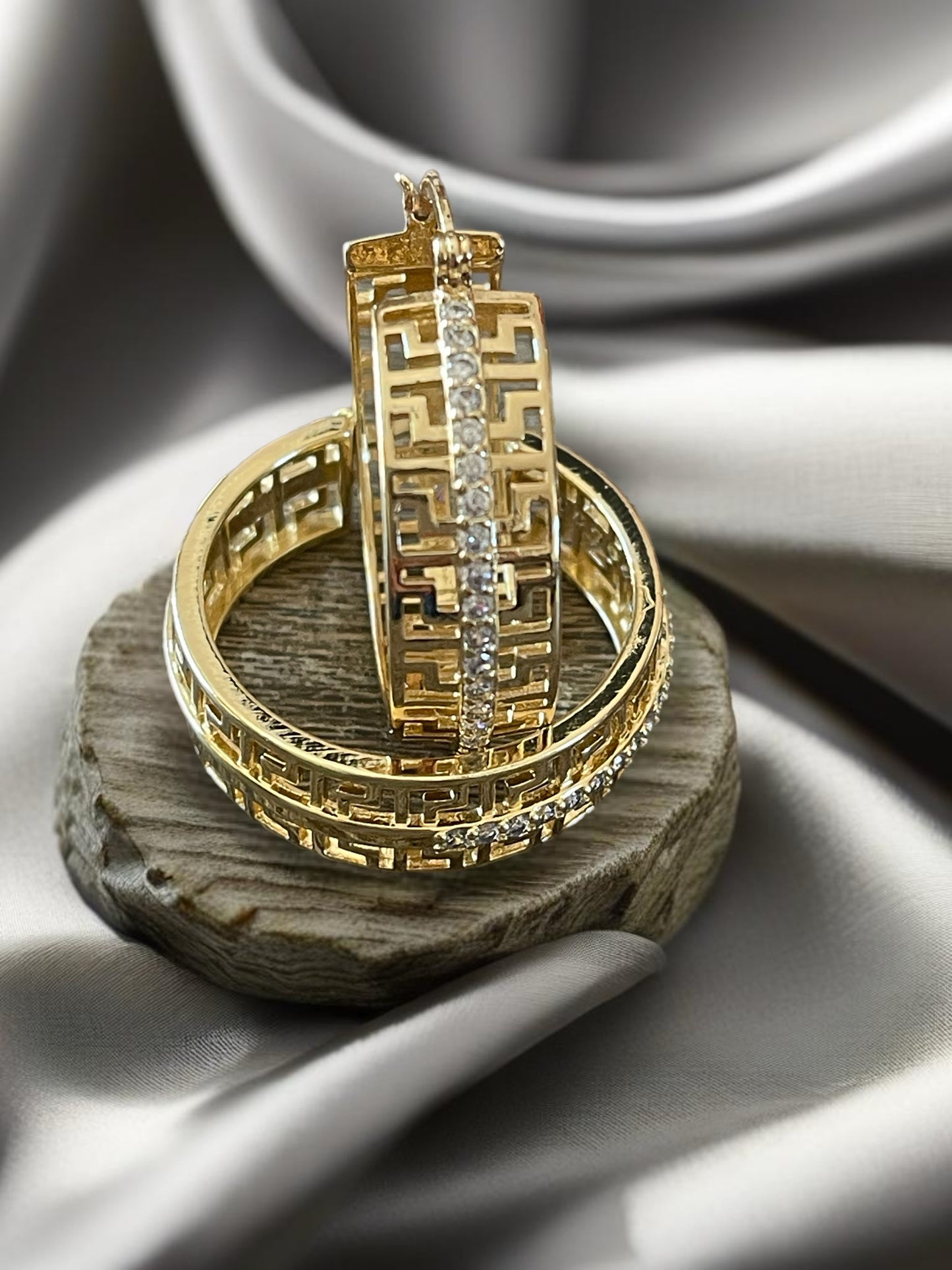 18K Gold Filled and White Gold Lab Zircon Hoop Earrings